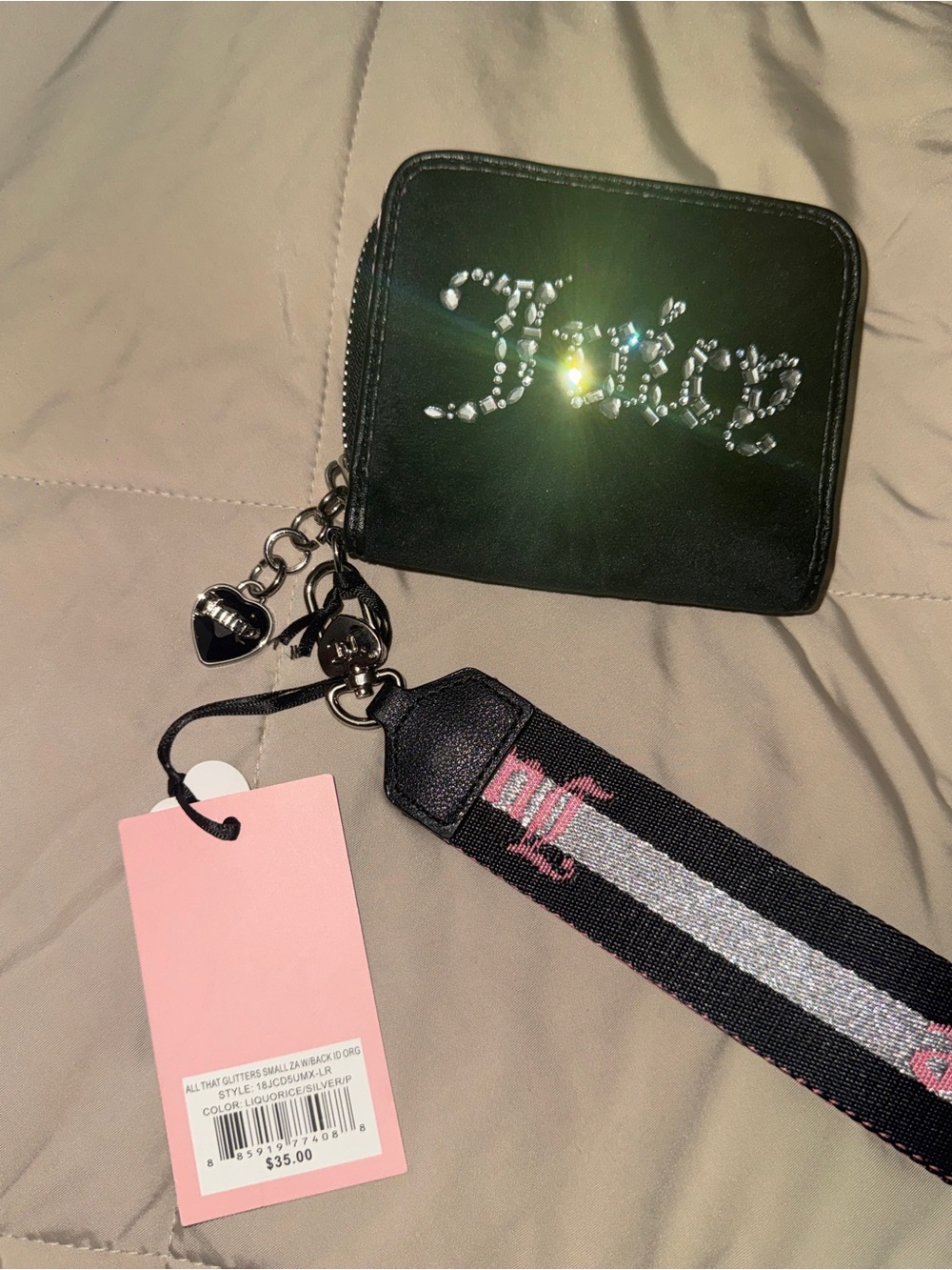 Juicy Couture Black Cardholder Wallet with Pink Logo Panel